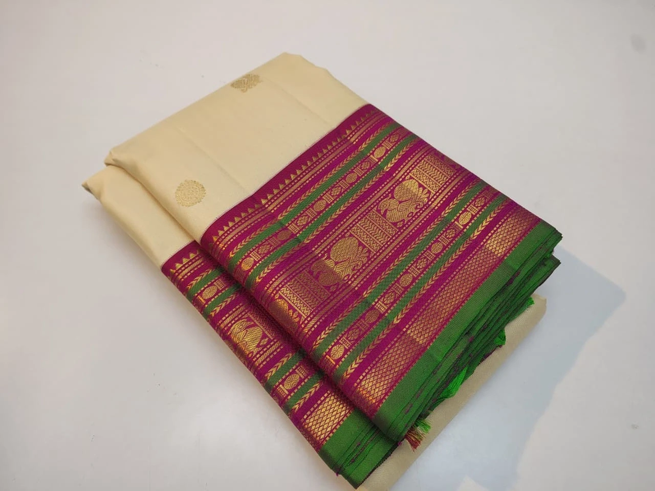 Magenta Zari Border and Woven Motifs Saree
